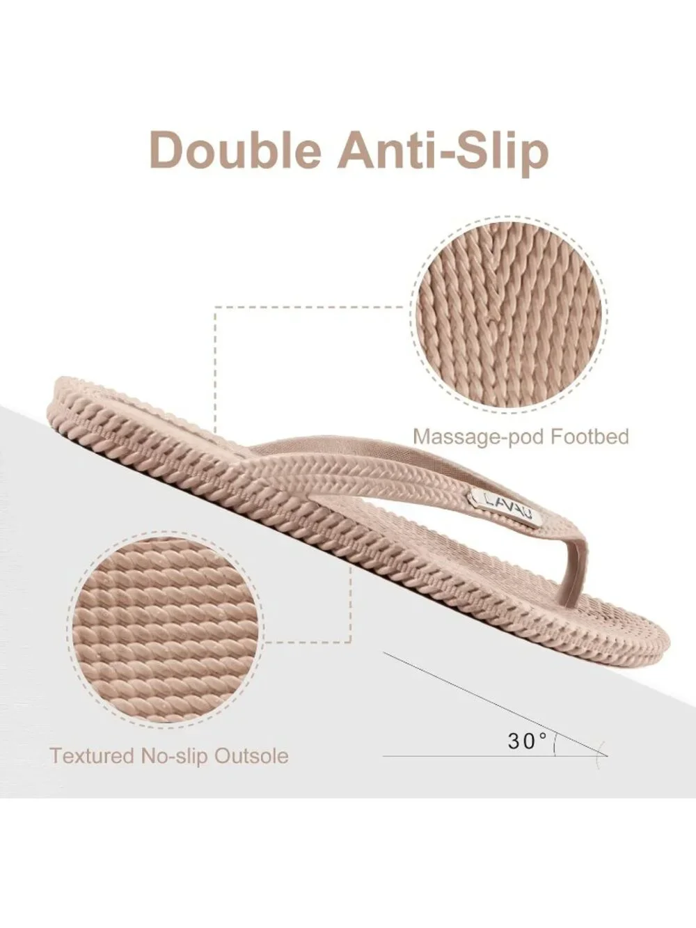 Women's Tan Waterproof Non Slip Flat Thong Sandals For Shower Beach and Pool